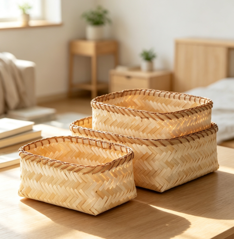Natural Bamboo Storage Baskets for Organization