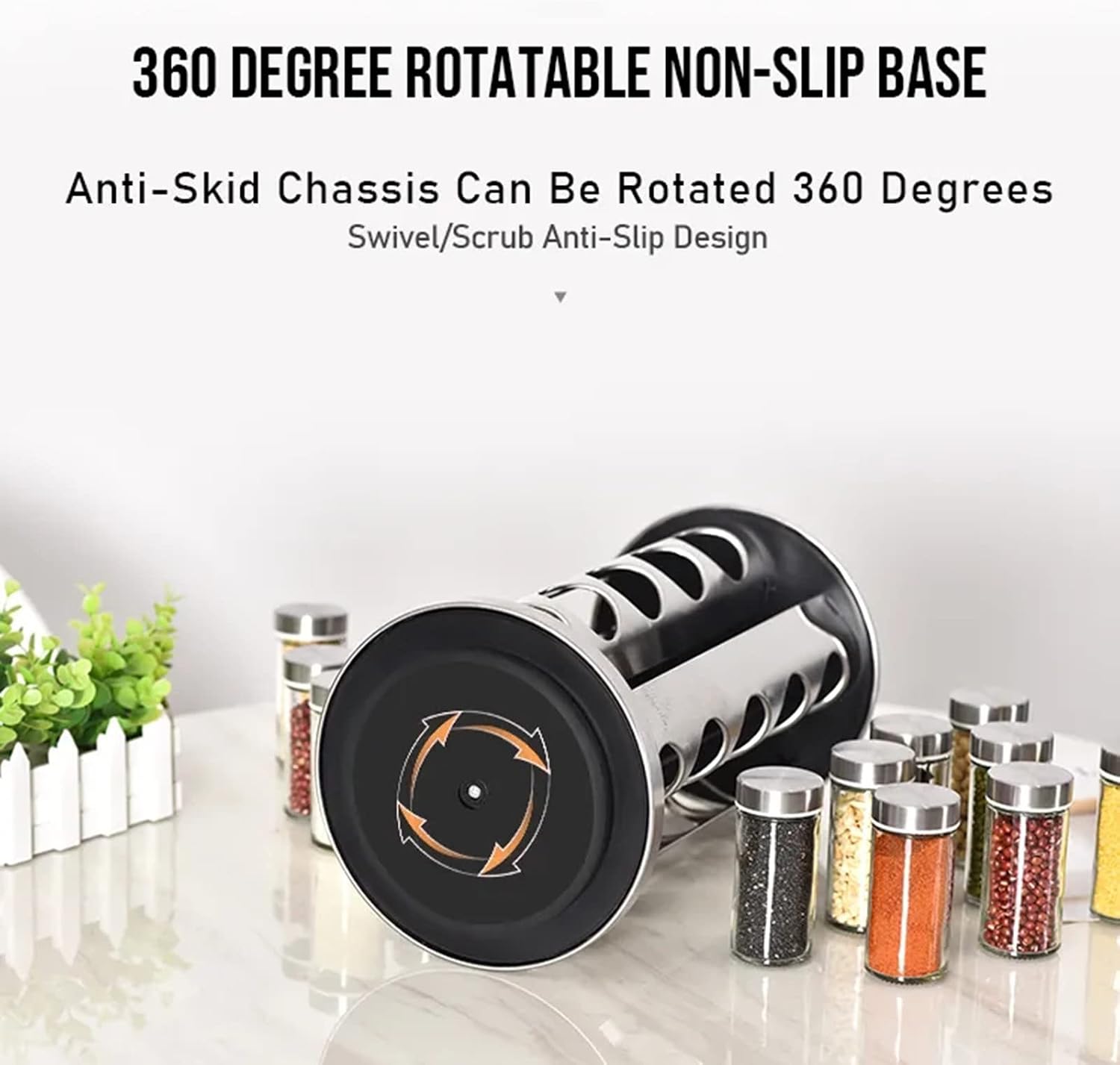 20-Jar Stainless Steel Rotating Spice Rack with Non-Slip Base - Kitchen Countertop Organizer for Easy Access and Storage of Spice (Sliver) - Image 2