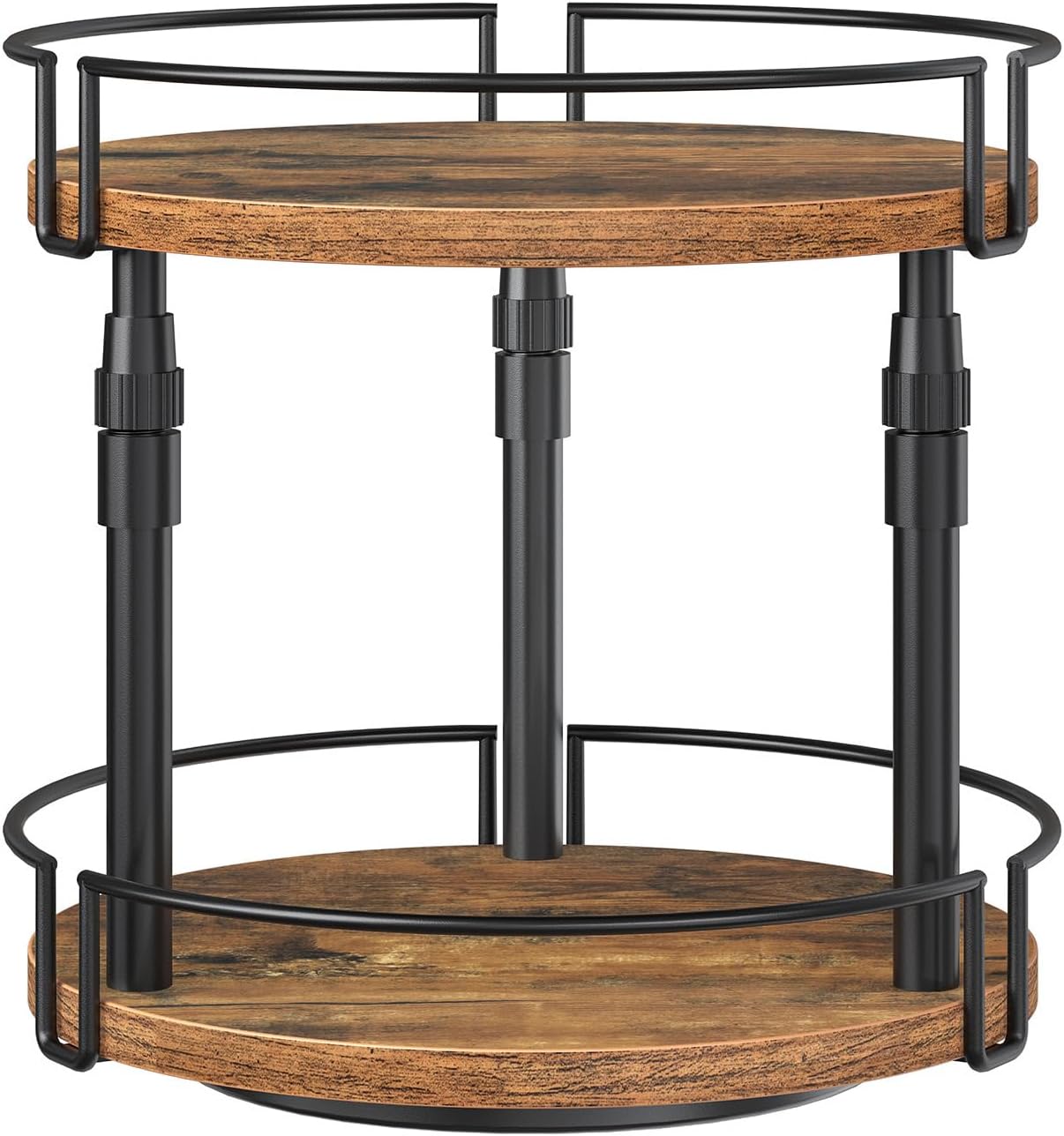 Organizer Spice Rack, 2-Tier Height Adjustable Rotating Lazy Turntable Spice Organizer, for Kitchen Countertop and Cabinet, Rustic Brown