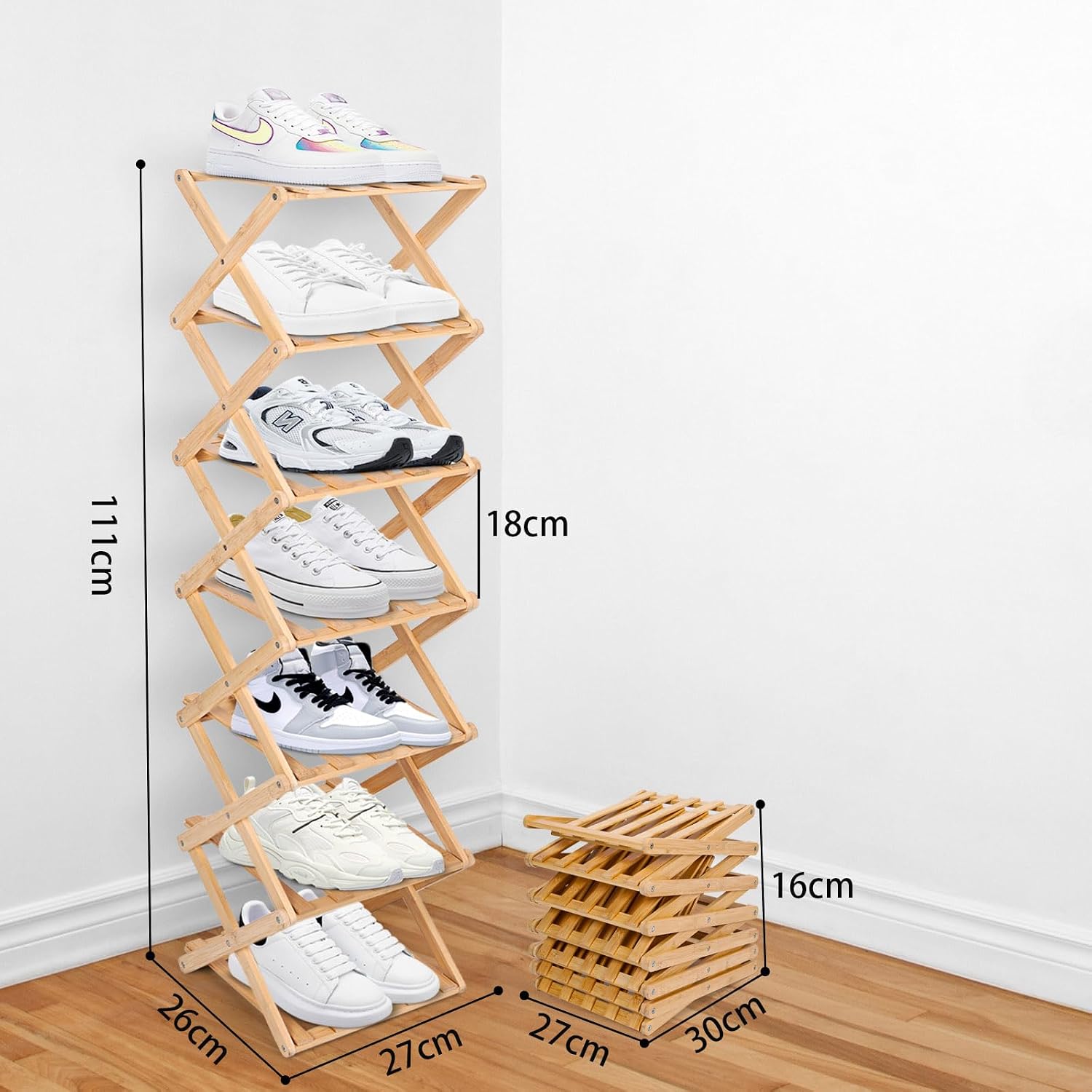 Vertical Narrow Shoe Rack, 7 Tier Portable Folding Shoe Storage Rack, Without Installation Free Standing Shoe Rack for Corridors, Bedrooms Living Room Corner and Small Spaces (7 Tier) - Image 2
