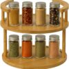 Wooden Rotating Spice Rack - 2 Tier  Turntable Spice Organizer for Countertop & Pantry - Portable & Space-Saving Rotating Storage Rack for Kitchen with 360° Rotating Feature