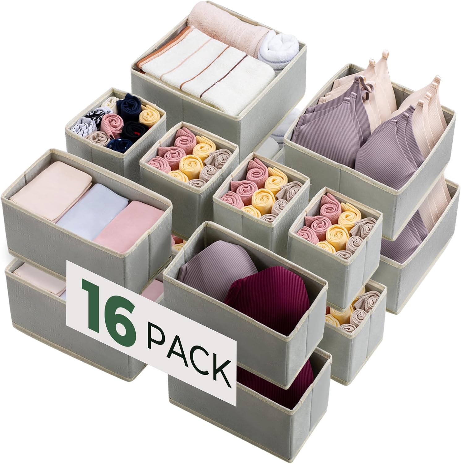 16 Pack Drawer Organizer Clothes, Dresser Drawer Organizers for Clothing Fabric Foldable Closet Organizers and Storage Bins for Baby Clothes, Nursery, Underwear, Bras, Socks