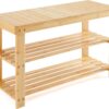 Shoe Rack Bench, 3-Tier Bamboo Storage Organizer, 286lb Capacity Entryway Bench for Front Door, Bedroom, Living Room, Bathroom, Balcony, Stylish Shoes (Wood-Bench)
