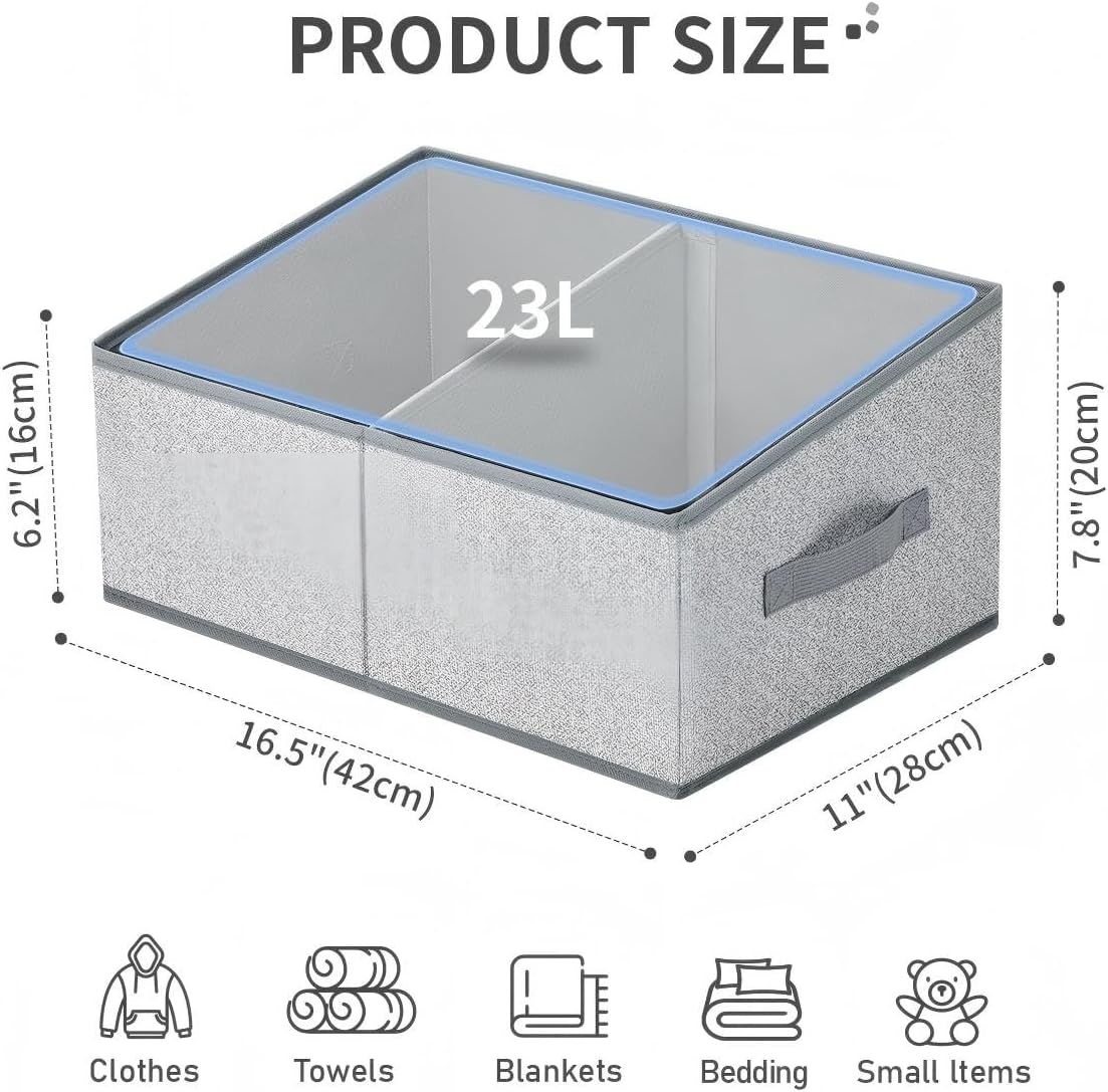 Large Closet Shelf Organizer Bins 6 Packs with Handles and Divider, Fabric Trapezoid Storage Baskets, Foldable Clothes Containers Box for Shelf, Towel, Book, Toy, Purse, Hats, Grey - Image 2