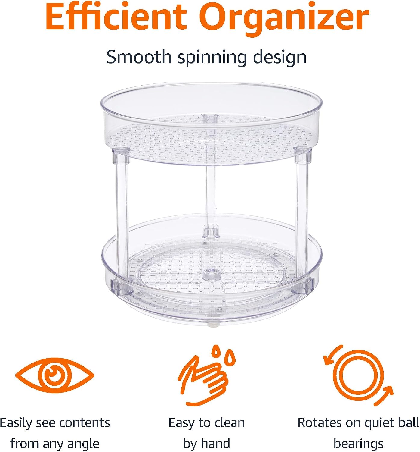 Turntable Organizer, 9" Diameter, 2 Tier, Clear - Image 2