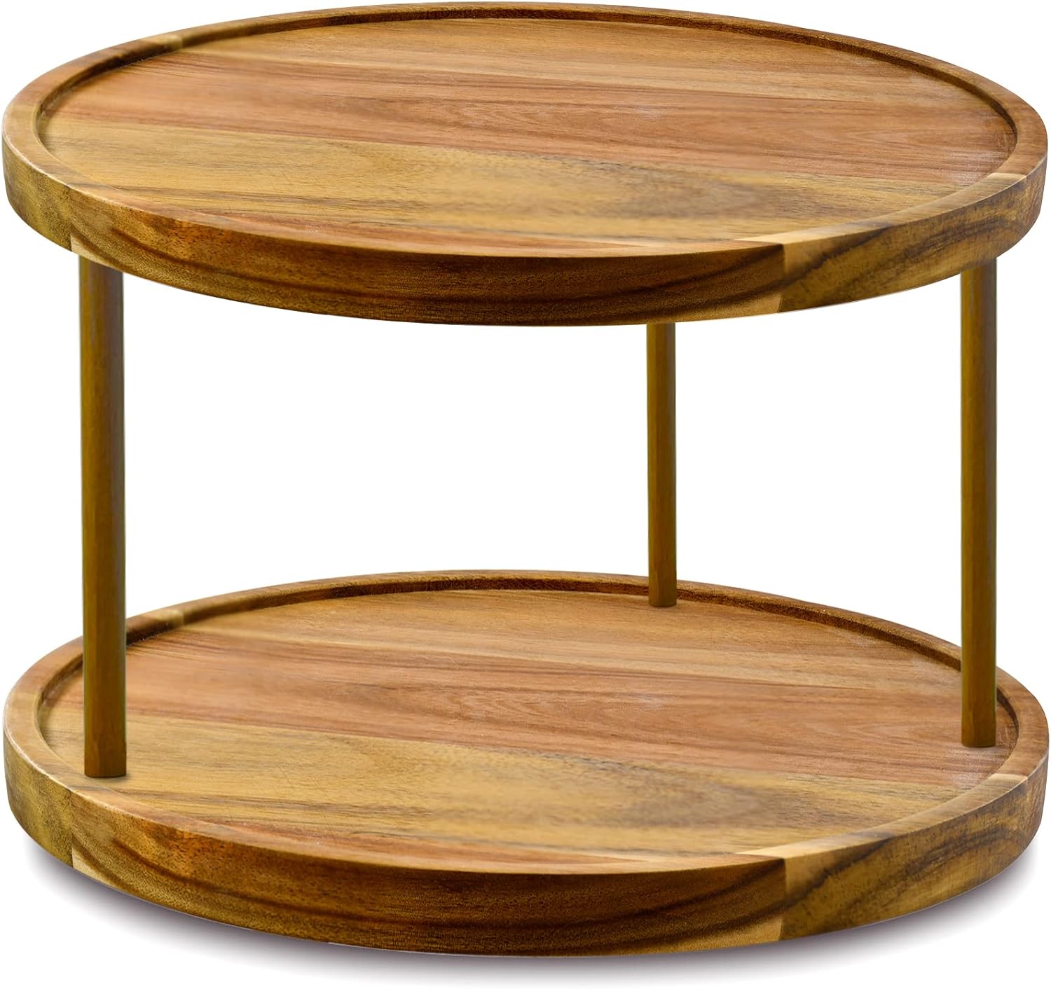10" Two-Tier Acacia Wood Organizer Kitchen Turntable for Cabinet Pantry Table Organization