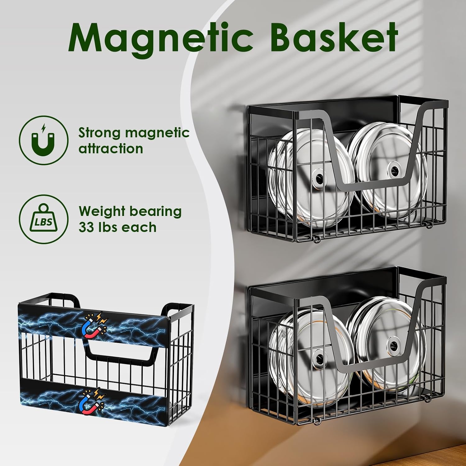 2 Set Magnetic Shelf for Fridge, Potato & Onion Storage Bins, Magnetic Fruit Basket for Refrigerator Pantry Kitchen Counter Laundry, Magnetic Fridge Organizer Spice Snacks Magnet Fridge Shelf - Image 2
