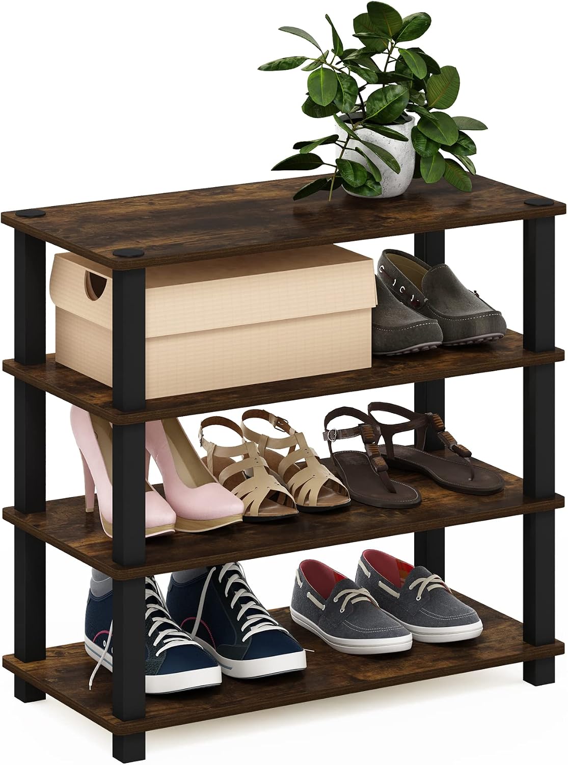 4-Tier Shoe Rack, Amber Pine/Black