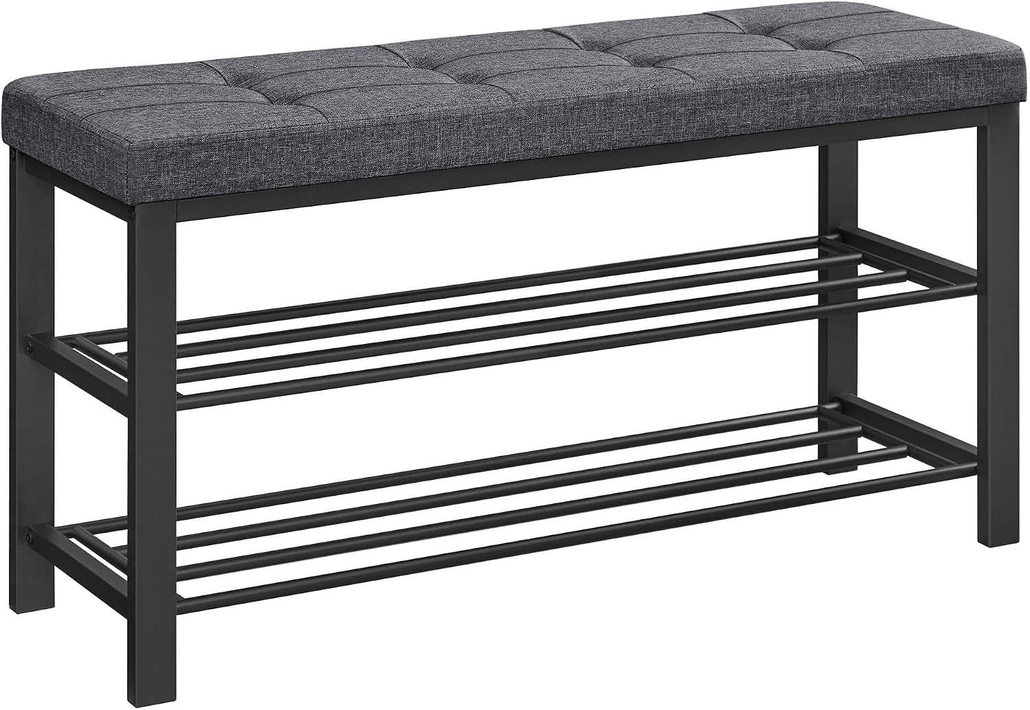 Shoe Bench, Storage Bench, Entryway Bench with Cushion, Shoe Shelf with Seat, Space-Saving, Modern Style, for Living Room, Bedroom, Hallway, Dark Gray and Ink Black