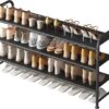 Shoe Rack 3 Tier Long Storage Organizer Wide Metal Shoe Shelf for Closet Entryway Black