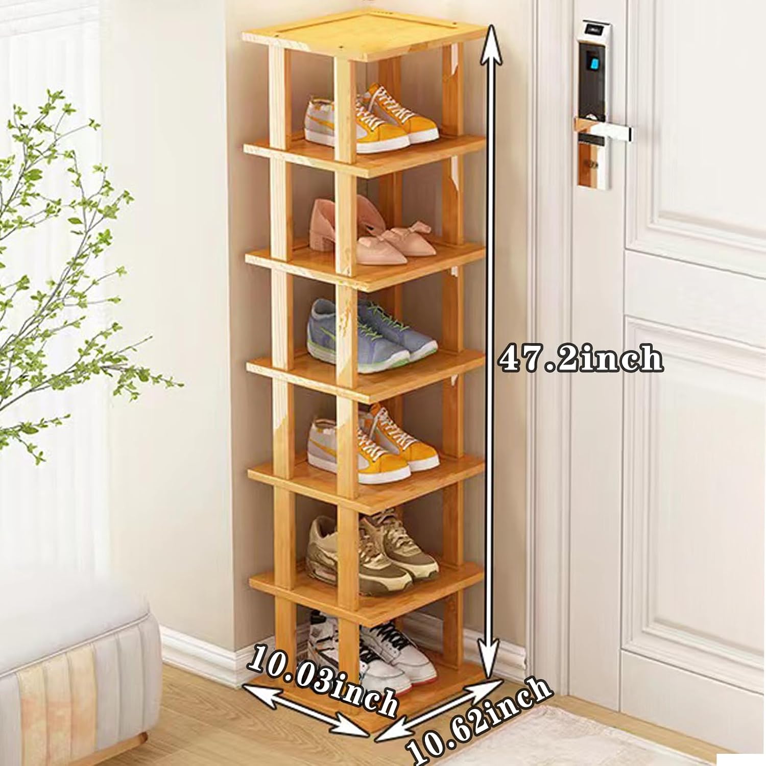 Bamboo Shoe Rack - Vertical Shoe Rack for Small Spaces, Tall Narrow Shoe Rack Organizer for Closet Entryway Corner Garage and Bedroom,Skinny Shoe Shelf Free Stackable DIY - Space Saving Storage - Image 2