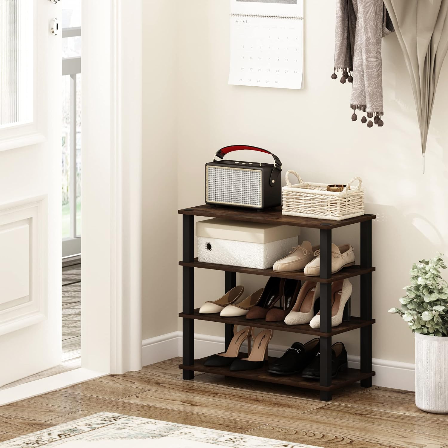 4-Tier Shoe Rack, Amber Pine/Black - Image 2