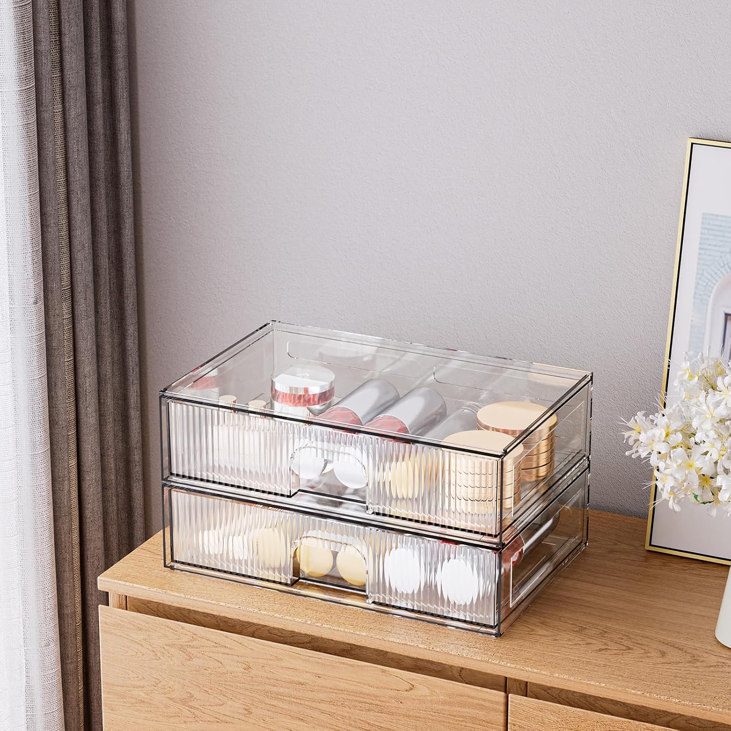Stackable Storage Drawer, 2 Piece Acrylic Organiser for Cosmetics and Beauty Products, Suitable for Dressers, Bathrooms, Cabinets, Storage Rooms, Bedrooms and Home Organisers - Image 2