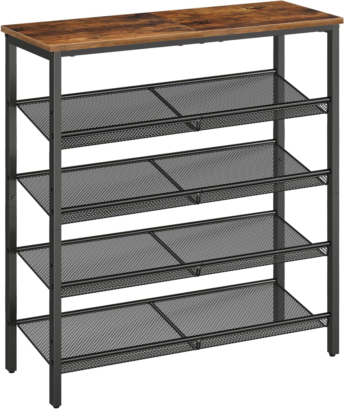 Shoe Rack for Entryway, 5-Tier Shoe Organizer with Adjustable Mesh Shelves, 16-20 Pairs of Shoes, Spacious Floor Mount, Metal, Industrial, Shoe Shelf for Closet, Rustic Brown