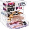 Acrylic Makeup Organizer - Organization and Storage Case for Cosmetics Make Up & Jewelry - Big Clear Makeup Organizer for Vanity, Bathroom, College Dorm, Closet, Desk (3 Large, 4 Small Drawers)